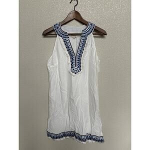 NWT Mudpie cotton boho embroidered white dress medium fringe honeymoon vacation